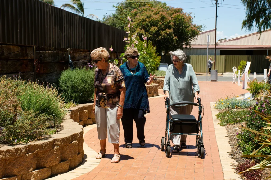 Seniors on a scenic walkway