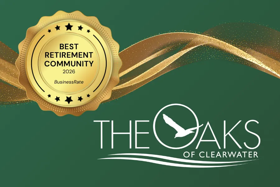 The Oaks of Clearwater named Best Retirement Community 2026 award badge and logo