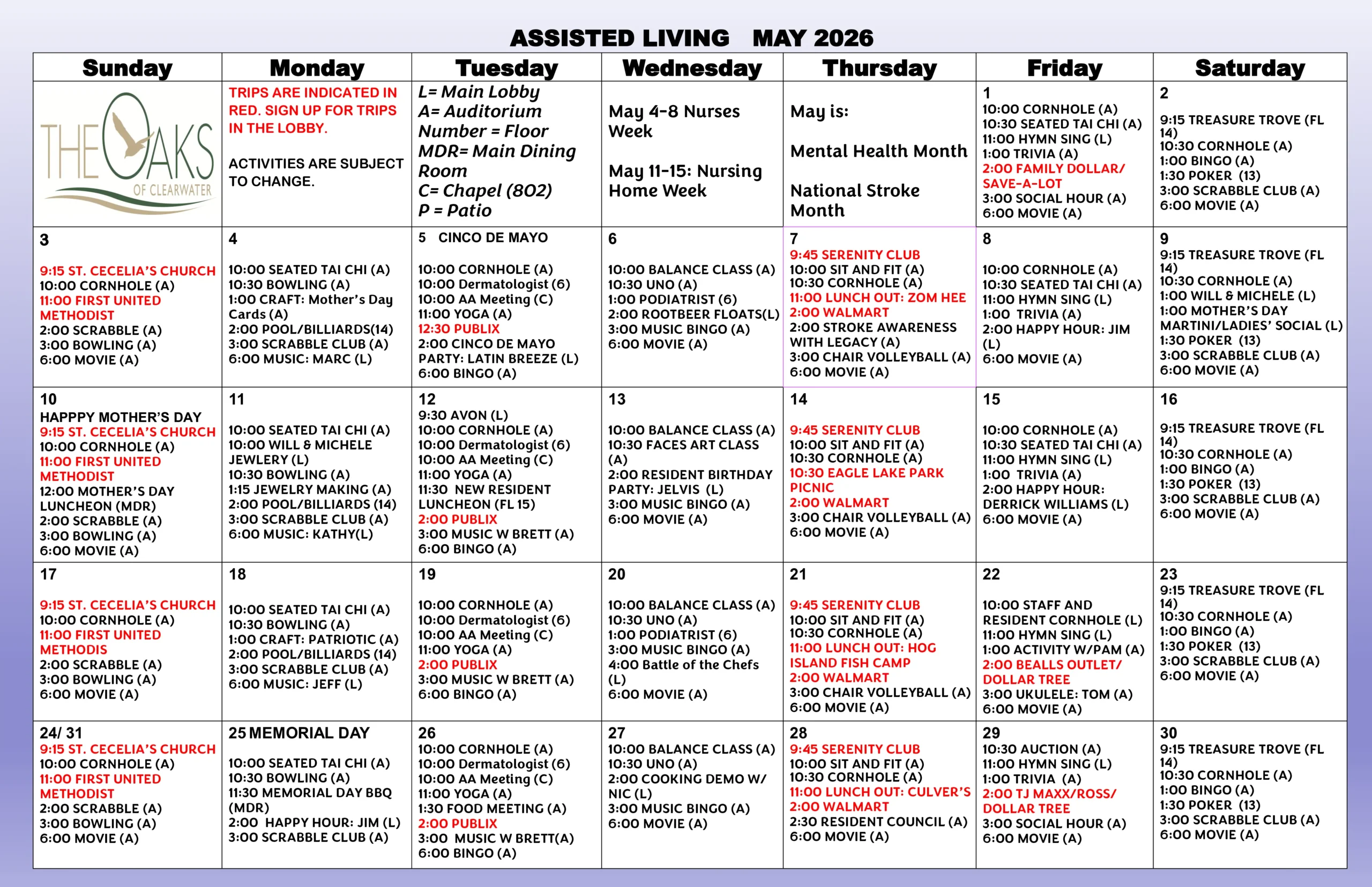 May Assisted 2026 Calendar